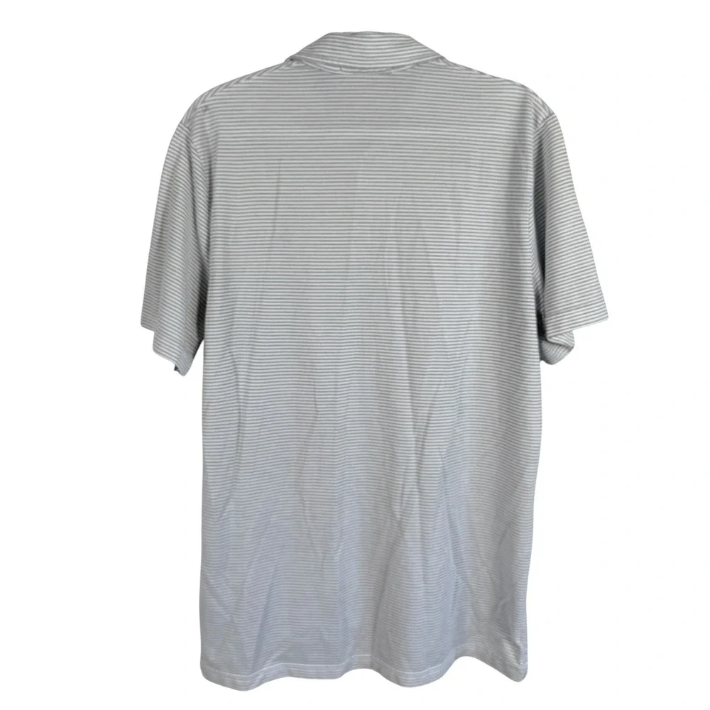 Ralph Lauren Polo Shirt Mens M Grey White Striped Short Sleeve Pony Logo read